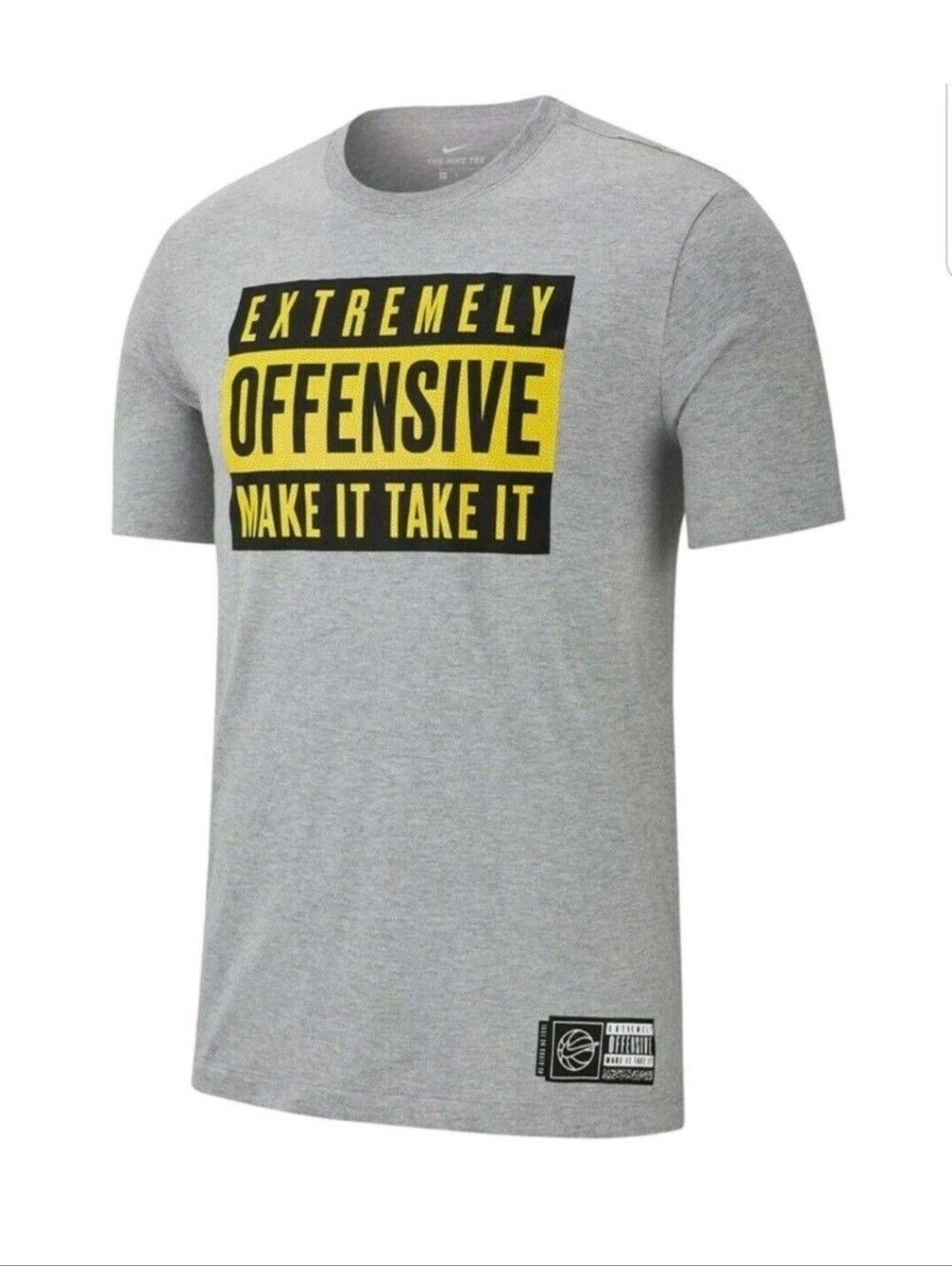 Nike Men's Gray Short-Sleeve Graphic Tee with Yellow & Black Print